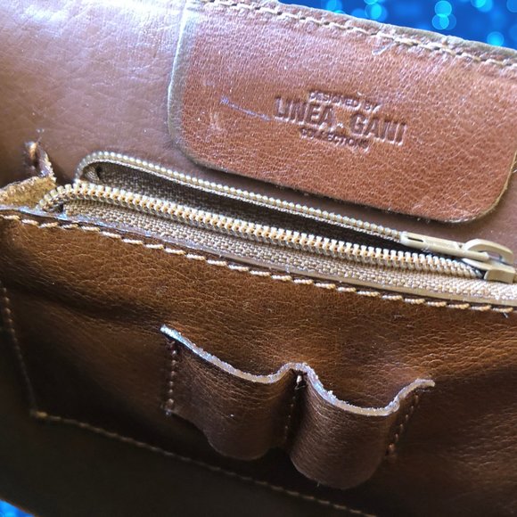 Linea Gani Brown Leather Hard Case Handbag Vintage 70's Crossbody Croc Trim - Picture 4 of 15